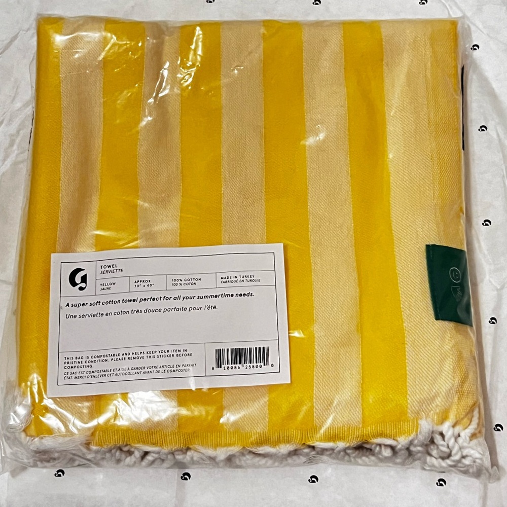 BNIB GLOSSIER LIMITED EDITION Yellow Striped 100%Cotton Towel-2024Summer capsule